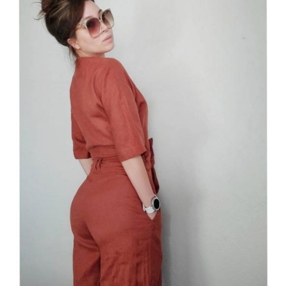 Rust Linen Romper/pantsuit - Picture 2 of 3